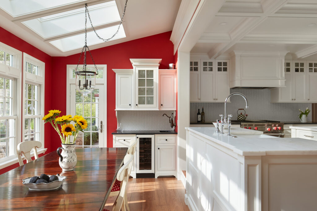 White Kitchen with Red Accents