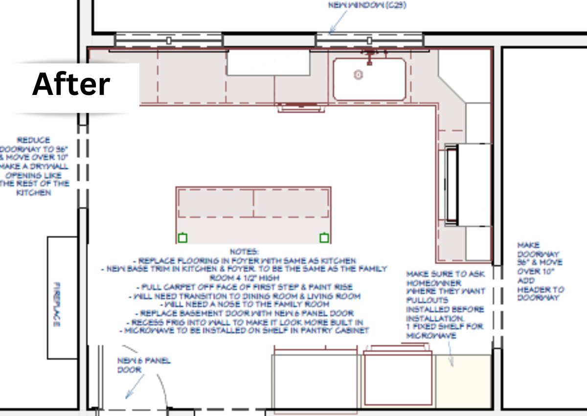 Floor plans of the kitchen proposing the new layout.