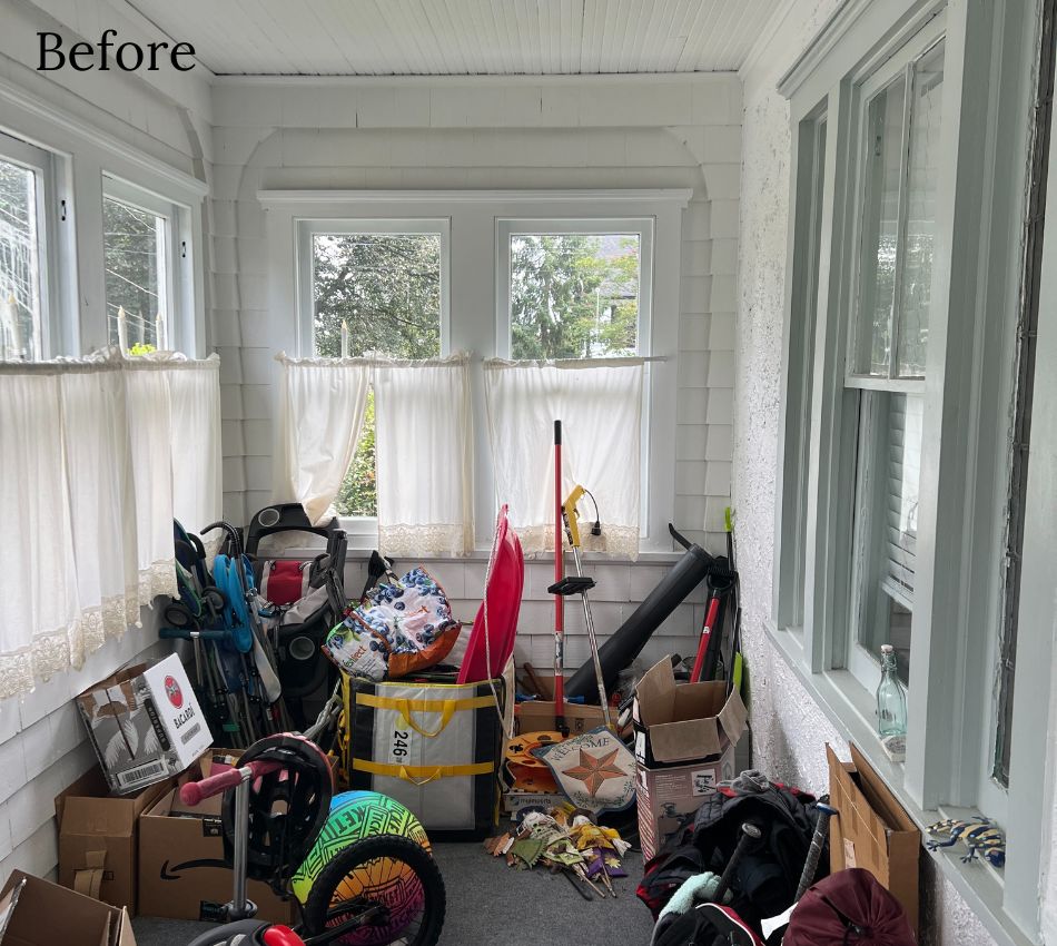 Before image of a cluttered porch in Havertown, PA