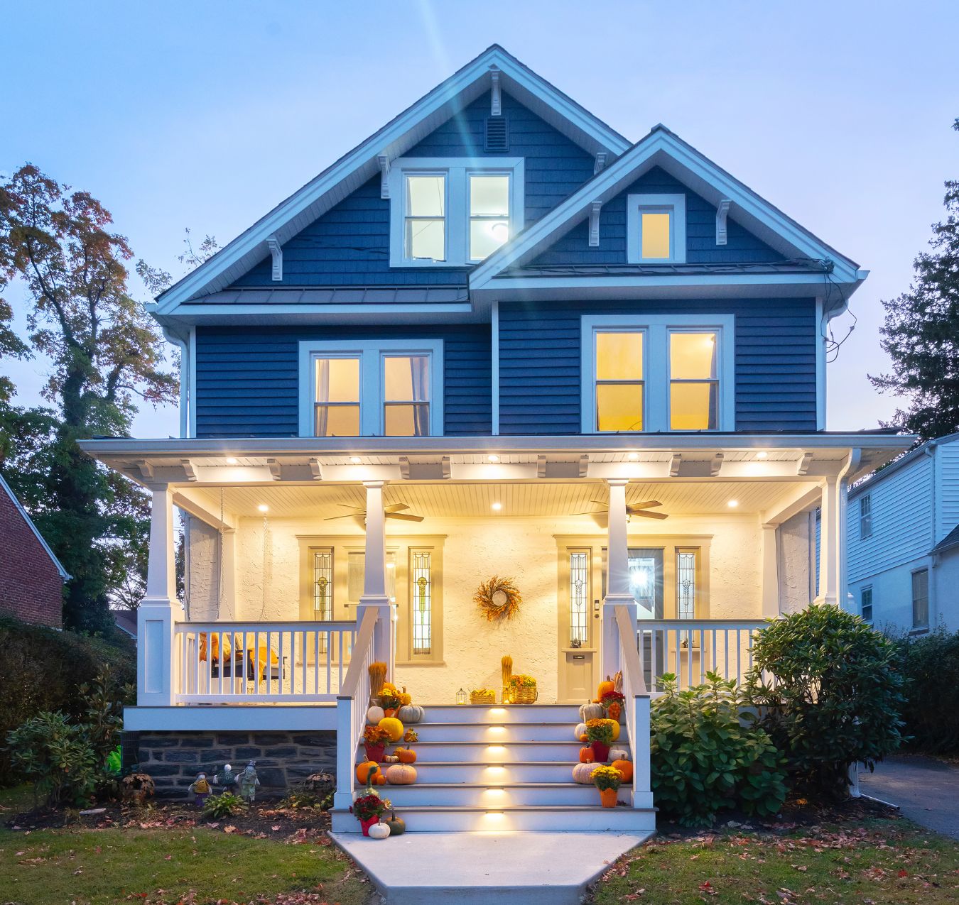 Exterior renovation of house with stairs and porch in Havertown, PA