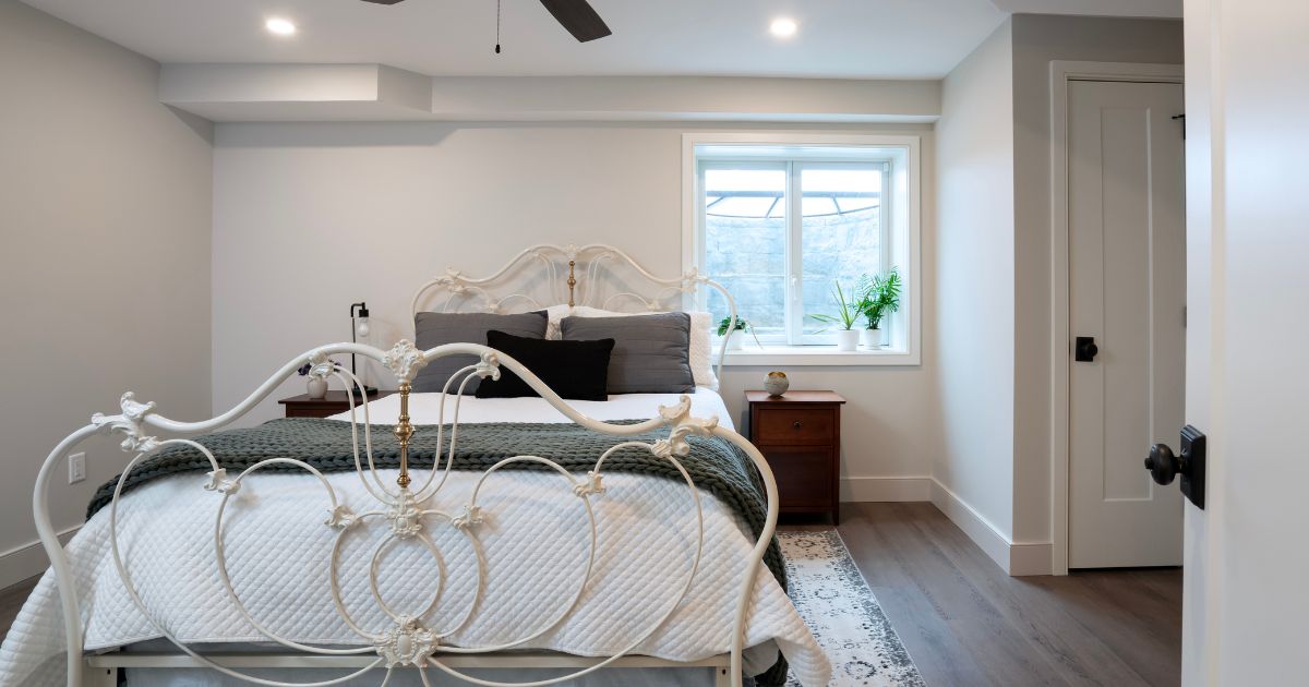 Guest bedroom of a finished basement suite in North Wales, PA