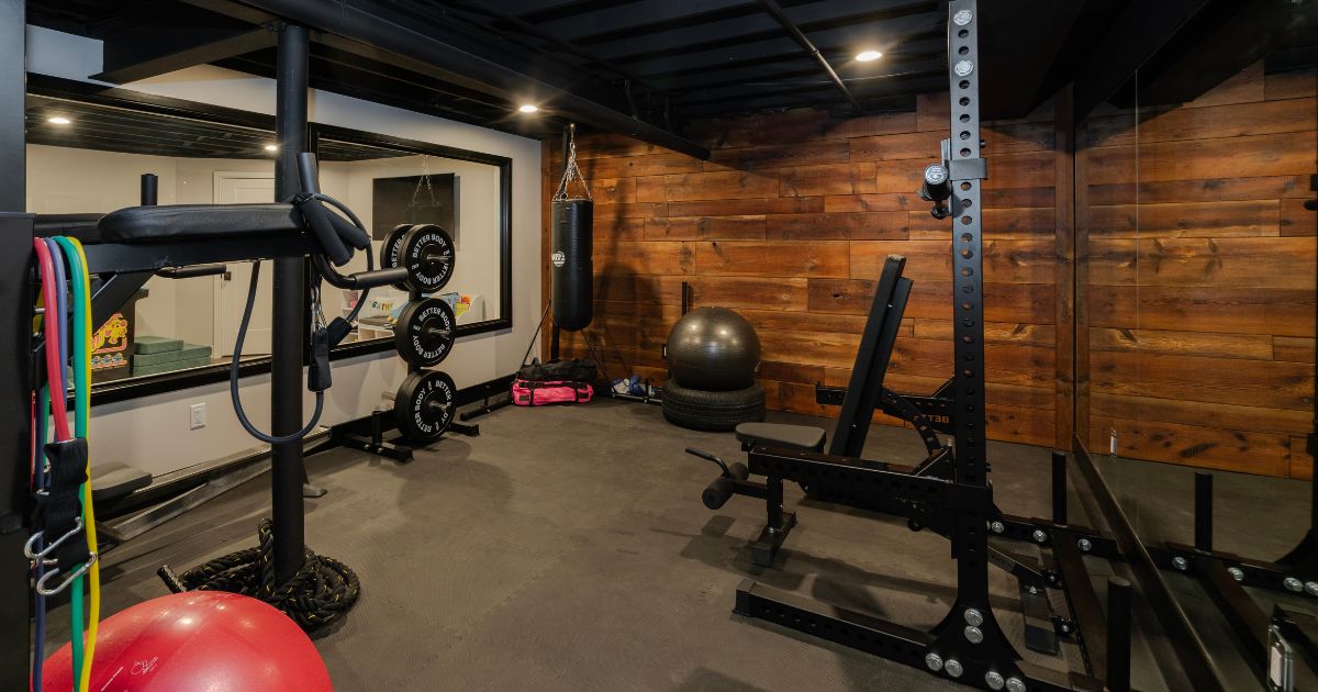 Weight room in a Montgomery County finished basement
