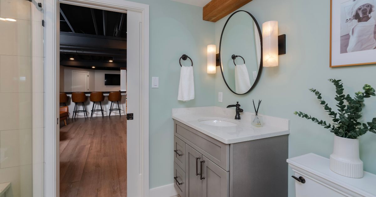 Guest bathroom in a finished basement in North Wales, PA