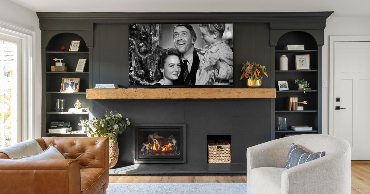 Dark painted fireplace