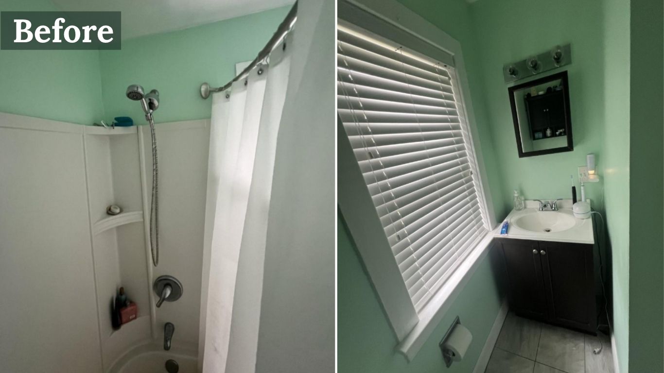 Green painted small bathroom