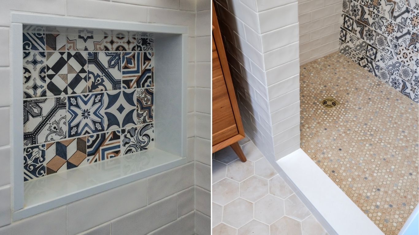 Mosaic tile in shower niche