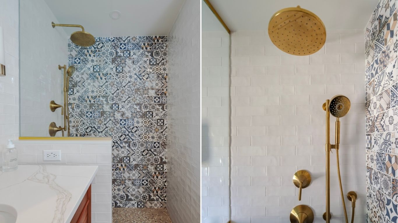 Spa-like shower with gold fixtures