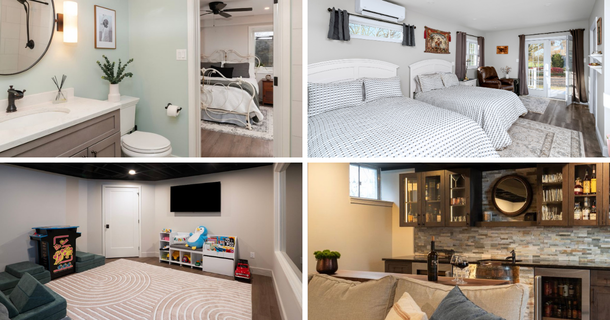 Bedroom, kids playroom, guest suite and lounge area