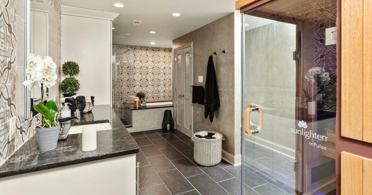 Remodeled spa bathroom in a basement in Montgomery County
