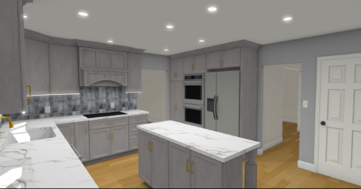 3D Rendering of a great kitchen with marble countertops