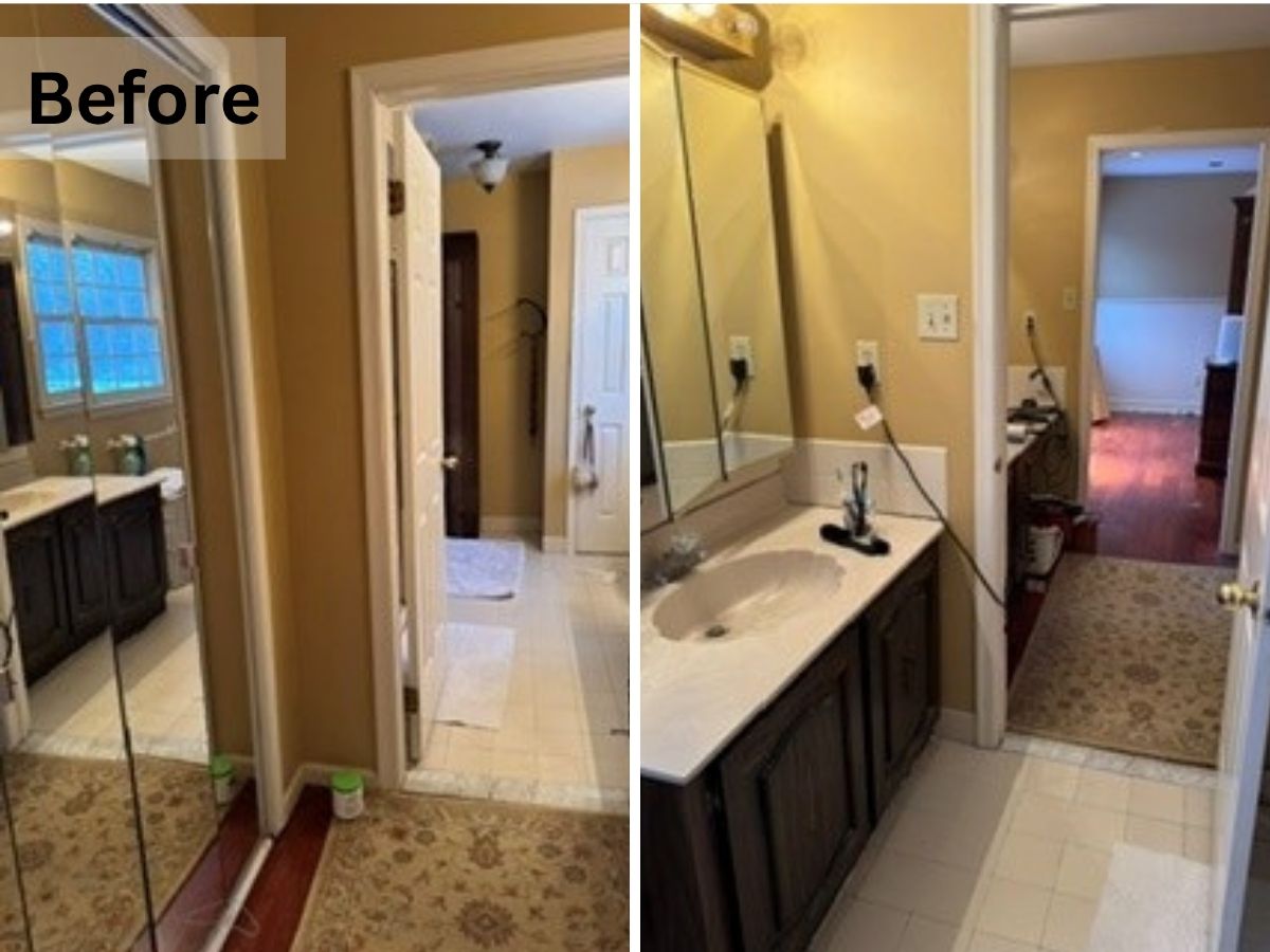 Before images of sink and mirror in a bathroom